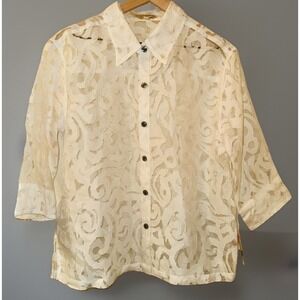 Vtg NWT Choices White Burnout Floral Blouse L Sheer Deadstock Boho Whimsigoth